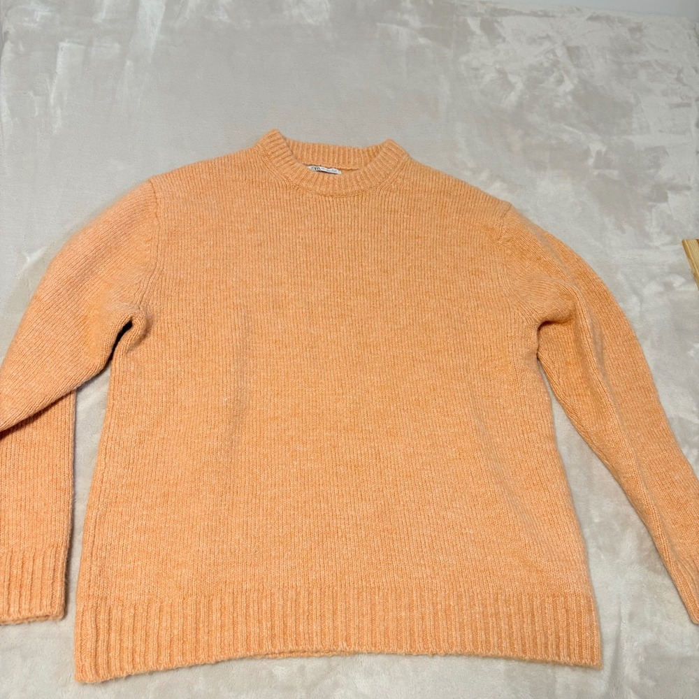 Zara Soft Knit Crewneck Sweater Mens Orange size Large Alpaca Wool Blend